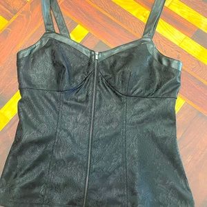 Black lace/leather zipper top